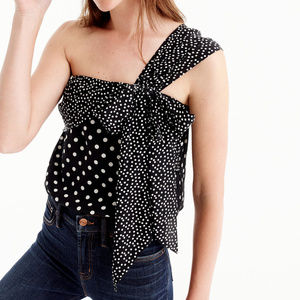 J CREW Silk One-Shoulder Polka Dot Bow Top 6 NWT